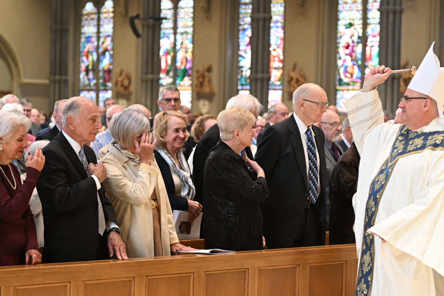 Bishop Richard G. Henning celebrated Mass for 184 couples celebrating milestone anniversaries at the Cathedral of SS. Peter and Paul on October 22. The couples renewed their matrimonial vows and received a blessing from the bishop.